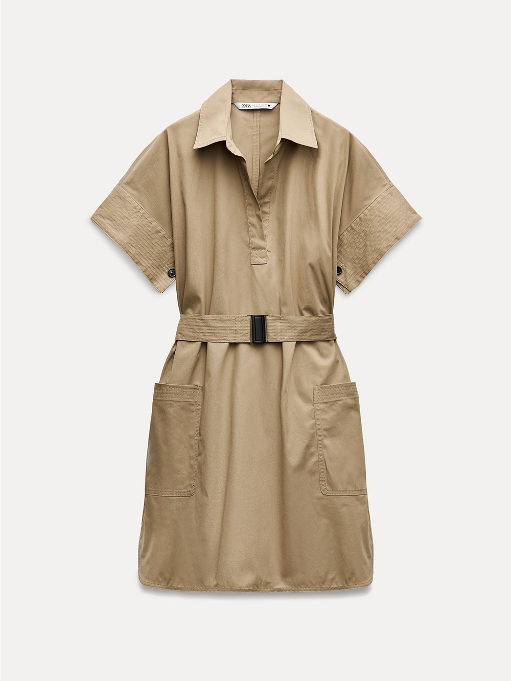 Zara Khaki Utility Shirt Dress with Belt